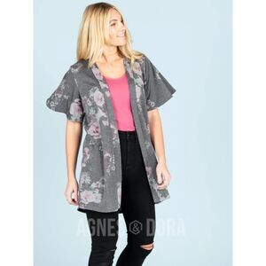 Women's Agnes & Dora Essential Gray Floral open front Cardigan size Small
